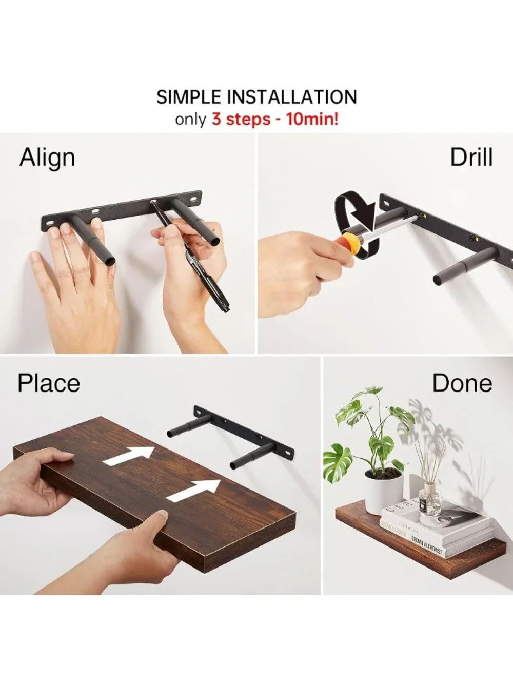 New Set of 3 Wood Shelves, Wall Mounted for Bathroom, Kitchen, Living Room